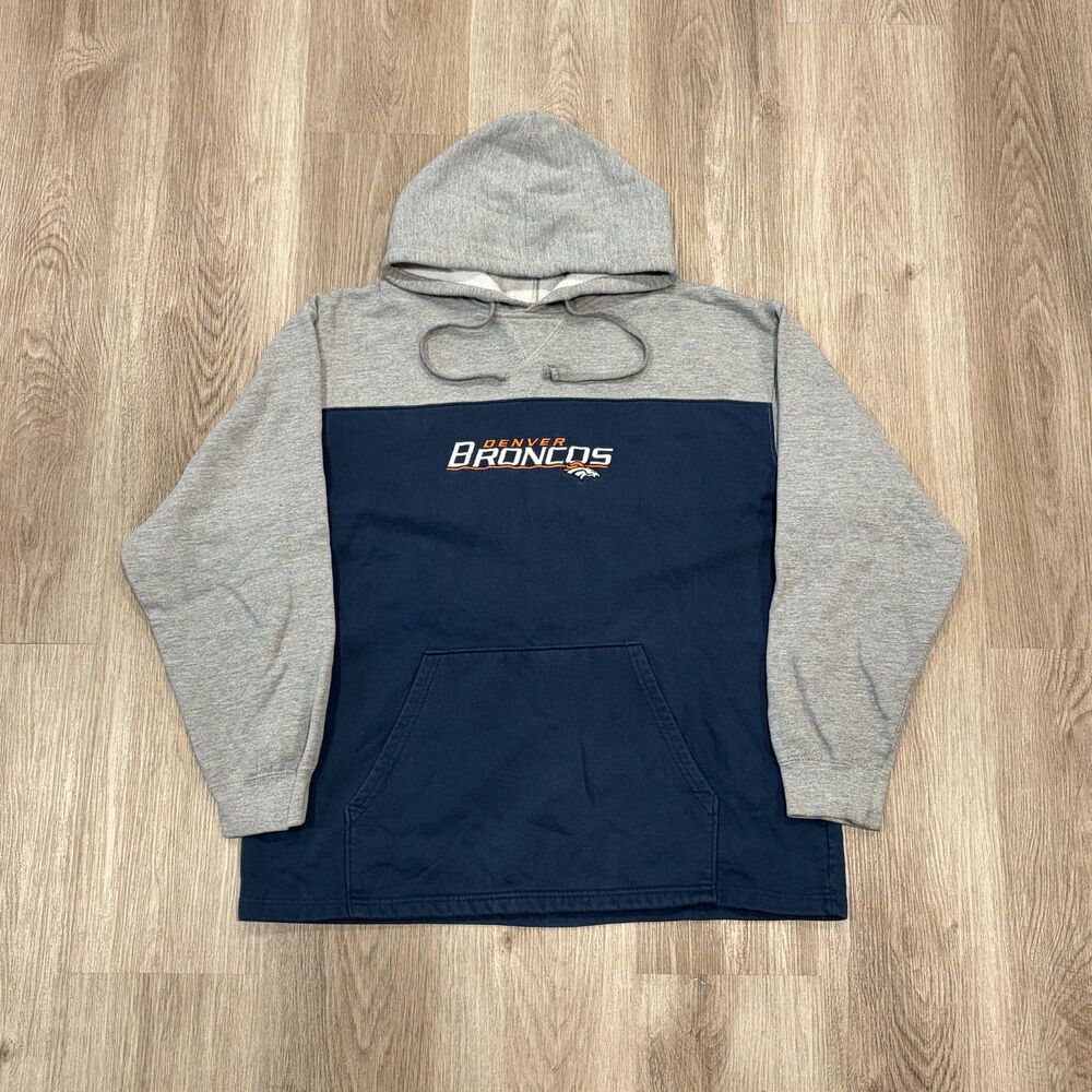 Vintage 90s 00s Denver Broncos NFL Two Tone Sweatshirt Hoodie Men Sz L Blue Grey